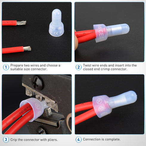 300PCS CE1 22-16 Nilight Closed End Crimp Terminal Gauge Nylon Insulated Closed End Wire Cap Wire Connectors Crimp Cap