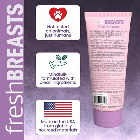 Set 3.4oz .07oz (15 pack) FRESH BREASTS - Anti Chafing Deodorant Lotion to Powder for Women, + On-The-Go Travel Size
