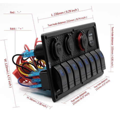 FXC 12V 24V Blue LED ON/Off Marine Multi Function Switch Panel - Waterproof 8 Gang Rocker Switch Panel