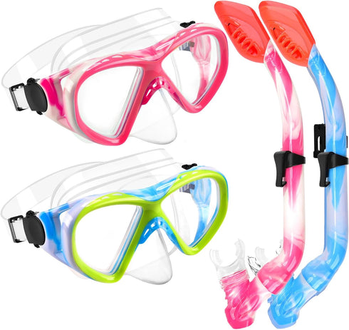 Kids Snorkel Set, Dry Top Snorkeling Gear for Youth Boys Girls Age 5-15, Tempered Glass Mask and Snorkel