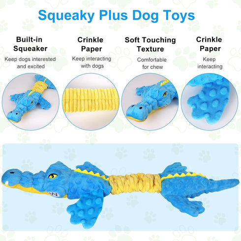 Homounter Dog Toys Cute Crocodile Squeaky Plush Pet Toy for Small to Large Breeds Interactive Chew Toy with Whistle