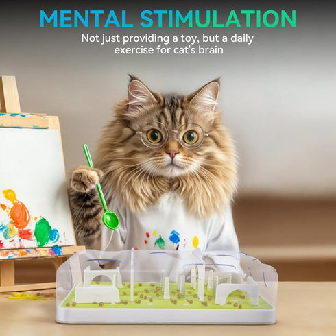 ALL FOR PAWS Interactive Cat Puzzle Feeder & Slow Feed Toy Mental Stimulation Treat Dispenser Maze for Indoor Cats