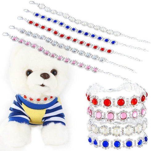 Dogs Kingdom Pet Dog Cat Crystal Collar, Bling Rhinestones Adjustable Necklace Accessories, Black, S: 8-10" Neck