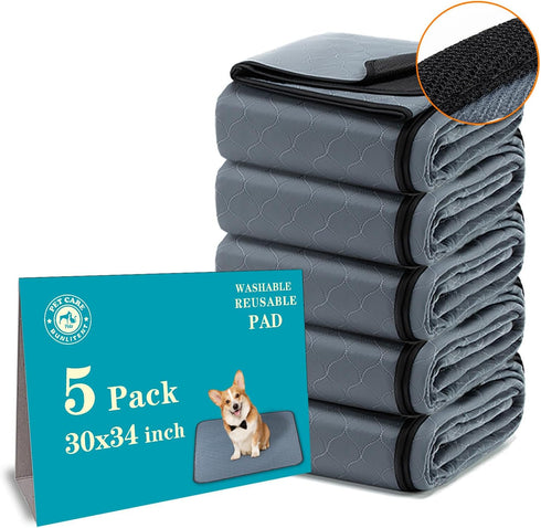 Washable Pee Pads for Dogs, 5-Pack, 30x34, Quick Dry Anti-Slip Training Pads for Whelping & Potty