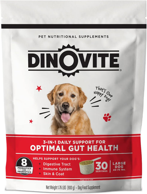 Dinovite Probiotic Supplement for Dogs, Omega 3 for Hot Spot Relief, Skin & Coat Supplement, 30 Day Supply for Large