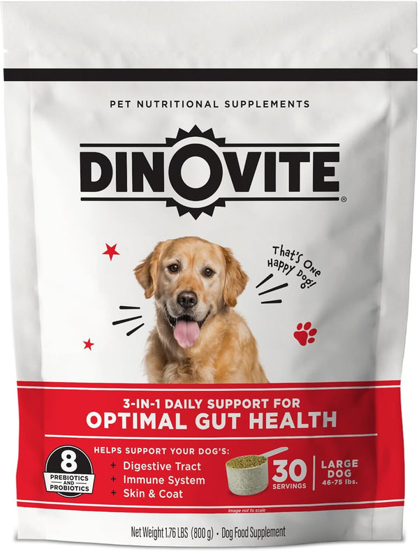 Dinovite Probiotic Supplement for Dogs, Omega 3 for Hot Spot Relief, Skin & Coat Supplement, 30 Day Supply for Large