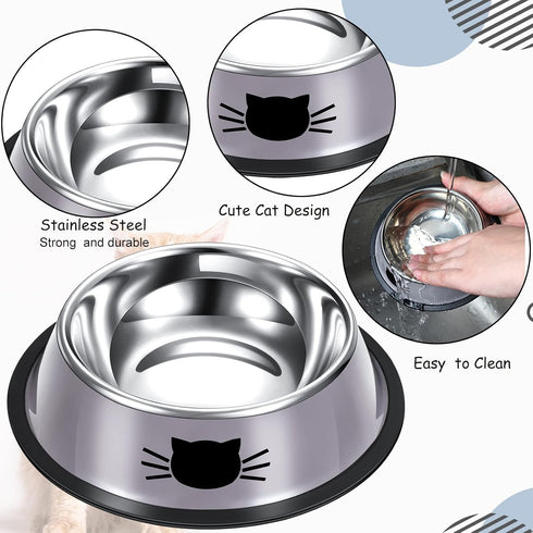 Hillban 10 Pack Stainless Steel Cat Bowls with Rubber Base, Anti Slip Stackable Food and Water Bowls