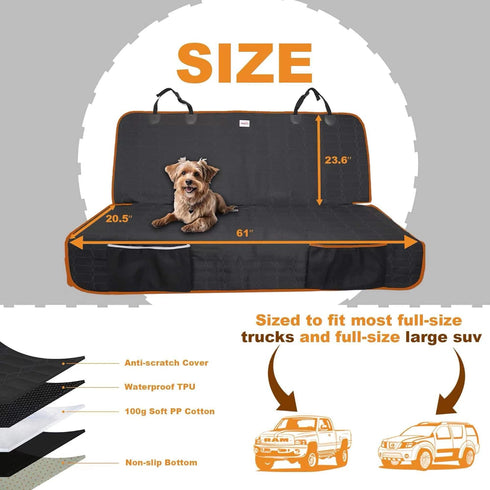 F150/Ram1500/GMC Reliadura Back Seat Cover for Dogs, Washable Bench Seat Covers for Trucks,Nonslip Truck Seat Cover