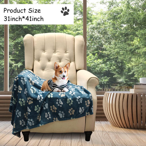 Dog Blankets for Dogs - Large and Medium Soft Fuzzy Washable Blankets, Reversible Print, 41 x 31 inch, Dark Blue