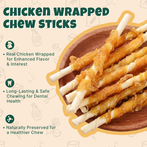 30 M-PETS Chicken Wrapped Dog Treats pcs Rawhide Chews Sticks, Puppy Training Treat, Snacks for Small and Medium Dogs