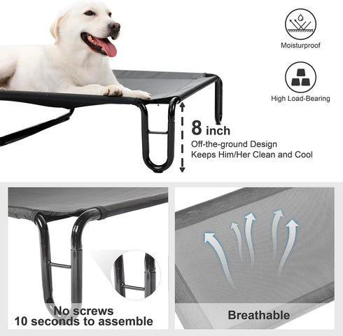 pettycare Elevated Outdoor Dog Bed, Waterproof Raised Bed for Large Dogs, Easy to Assemble, Grey