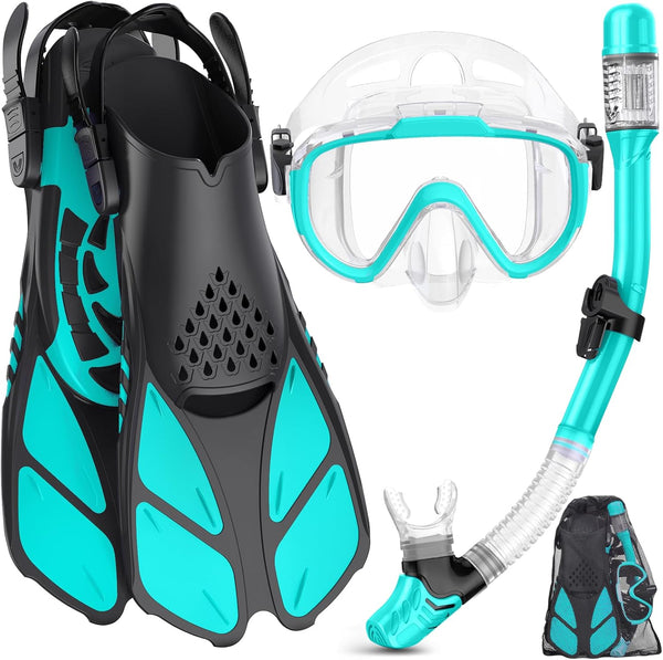 Snorkeling Gear for Adults, 4 in 2 Snorkel Set with Panoramic View Diving Mask, Anti-Fog and Anti-Leak