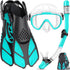 Snorkeling Gear for Adults, 4 in 2 Snorkel Set with Panoramic View Diving Mask, Anti-Fog, Dry Top Snorkel, Fins