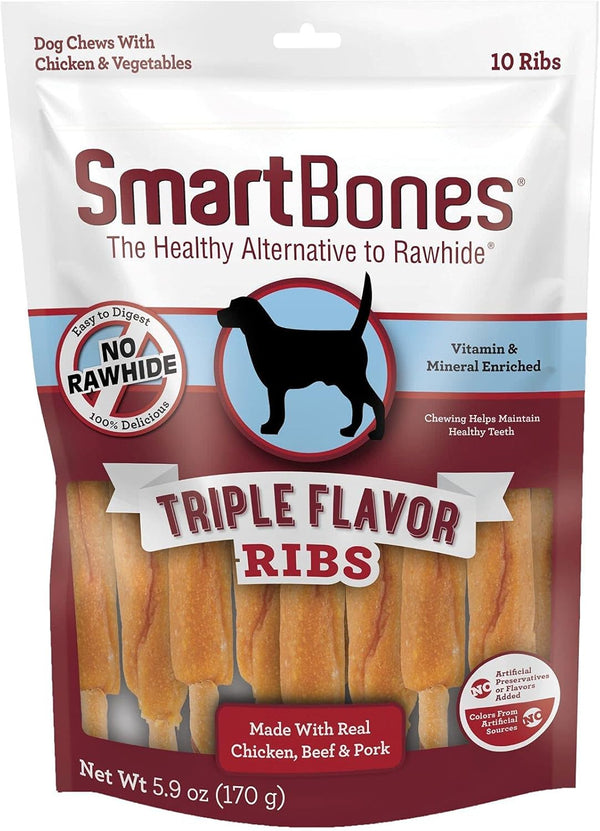 SmartBones Rib and Wing Chews, No Artificial Colors or Preservatives, Fun Shaped Triple Flavor Dog Treat