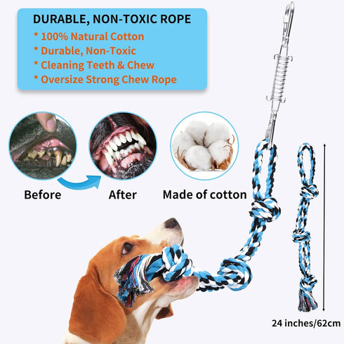 LOOBANI Dog Spring Pole Toy for Pitbull - Durable Outdoor Tug Toy for Exercise & Bite Training, Blue