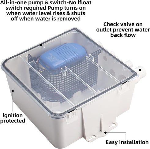 NovelBee 750 GPH Marine Shower Sump Pump Drain System Kit with Automatic Bilge Pump