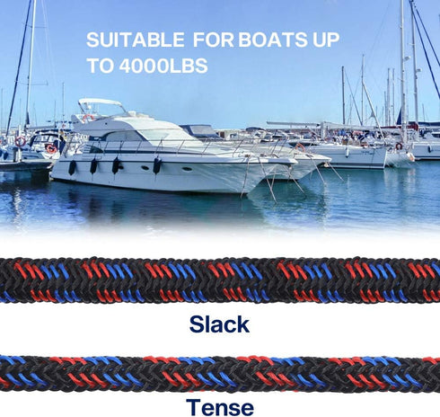 Obcursco Bungee Dock Lines for Boat, Docking Rope with Stainless Steel Clips, Sets of Two (4ft & 6ft)