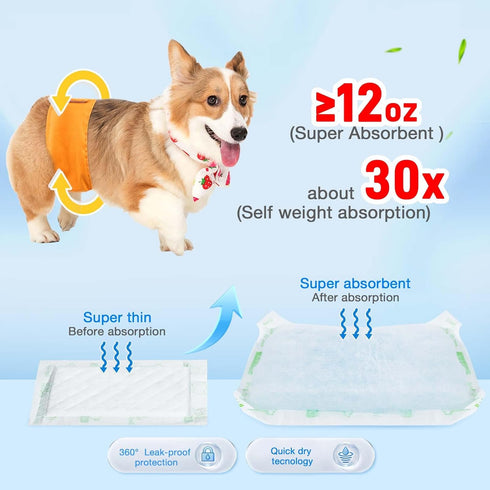100ct,Super Diapers(LargeM-100ct) Dog Diaper Liners Leak Proof and Absorption Disposable Dog Diaper Booster Pads