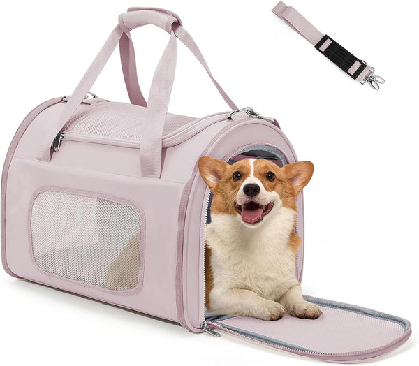 Soft Pet Carrier for Cats and Dogs, Airline Approved Travel Carrier for Pets Up to 20lbs, Collapsible Design (Pink)