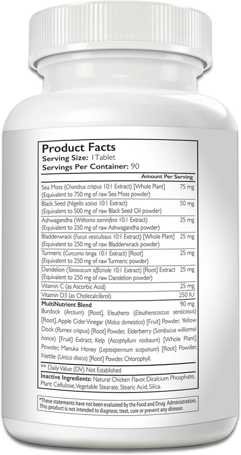 Sea Moss for Dogs - 750mg Black Seed Oil, 500mg Ashwagandha, 250mg Turmeric, 90 Tablets with Vitamin C & D3