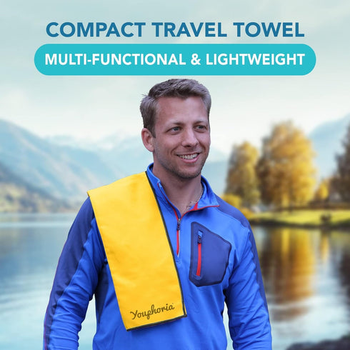 Backpacking, Youphoria Microfiber Travel Towel Fast Drying Lightweight - Quick Dry Towel for Camping, Beach, Hiking