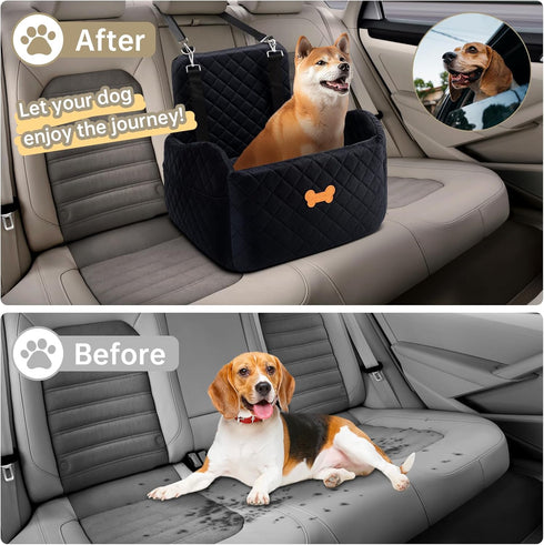 KEELUXE 2 30lb 2 Dog Car Seat for Small Dogs, Dog Booster Seat Filling in Thick Memory Foam with Safety Leashes