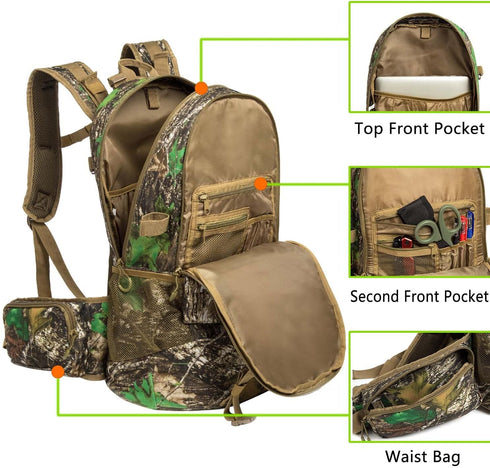 Hunting Backpack, Outdoor Gear Pack with Bow and Rifle Carry System, Camo-Khaki