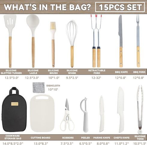 Portable Kitchen Cooking Utensils Set - Camping Gear Must-Have Supplies for Outdoor BBQ, Grill, Picnic, Hiking