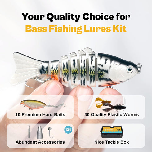 Fishing Lures for Freshwater Bass, Topwater Baits Kit, Animated Swimbaits Set with Tackle Box