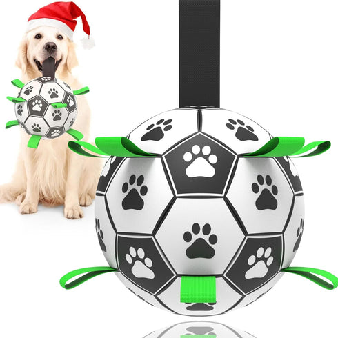Dog Soccer Ball Toys with Straps, 6'' Interactive Tug of War Toy for Small Medium Dogs, Outdoor Birthday Gifts