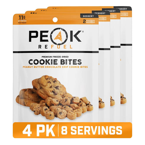4-Pack Backpacking Packs Peak Refuel Cookie Bites | Freeze Dried and Camping Food | Tasty Trail Treat | High Protein