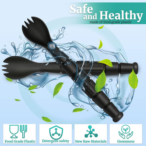Tactical Spork Combo, 3 in 1 Camping Utensils with Hidden Cutter, Black, 1 Pack