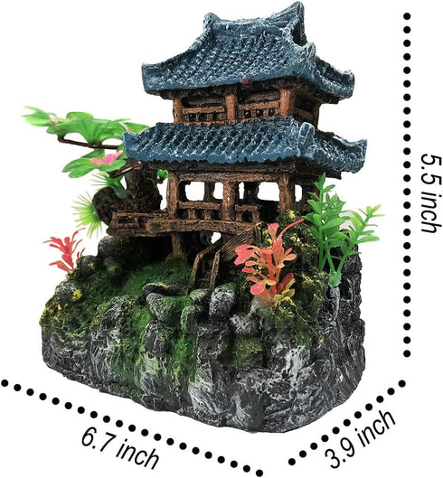 Aquarium Classical Resin Castle Decorations, Realistic Details Castle with Green Leaf for Fish Tank Accessories
