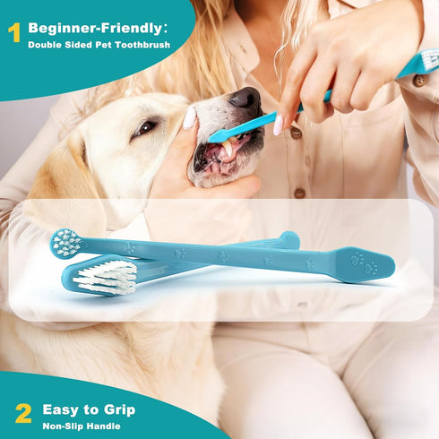 uyiixoxo 360-Degree (9 Pack) Dog Toothbrush Kit, Finger Three-Sided Design, Non Slip Dual Head Dog Toothbrush, Easy