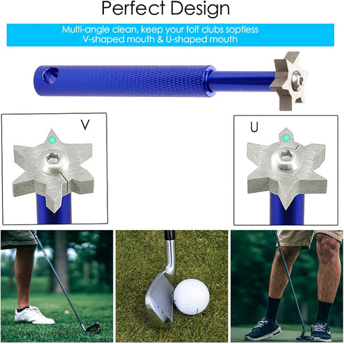 VIPMOON Golf Club Groove Sharpener Tool, Brush & Cleaner with Retractable Carabiner, for Wedge & Irons, U & V-Grooves