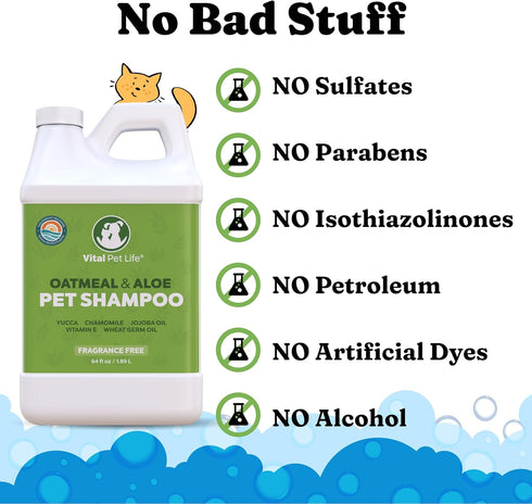 64 oz Dog Shampoo with Oatmeal, Aloe Vera, Chamomile, Jojoba Oil, Vitamin E - Natural Ingredients, Helps Allergies Dry