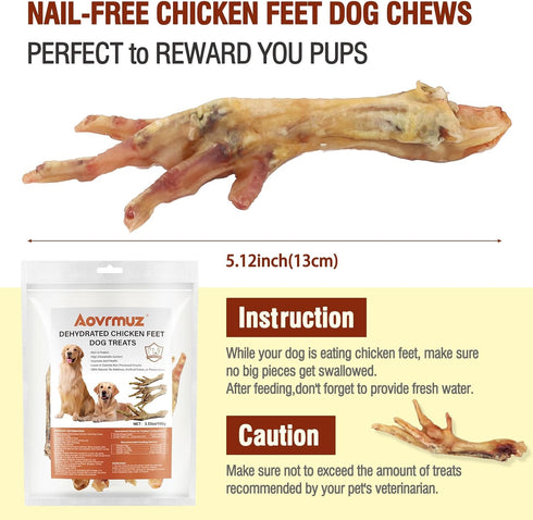 Aovrmuz Dehydrated Chicken Feet Dog Treats Organic Nail-Free High Protein No Addictives Single Ingredient Paws All