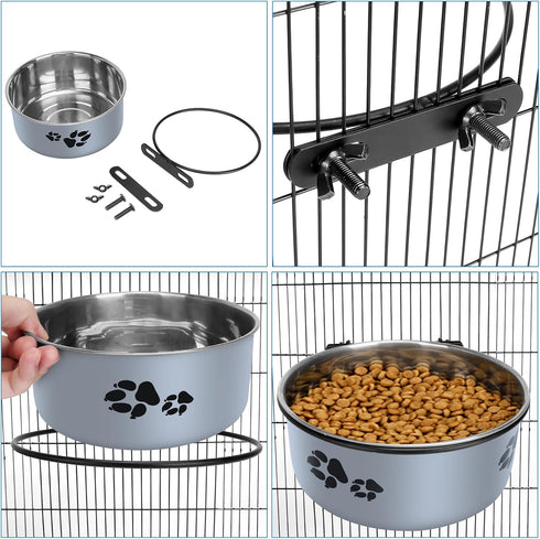 Dog Crate Water Bowl - 2PCS No Spill Hanging Bowls, Detachable Pet Food Water Bowl with Clamp Holder