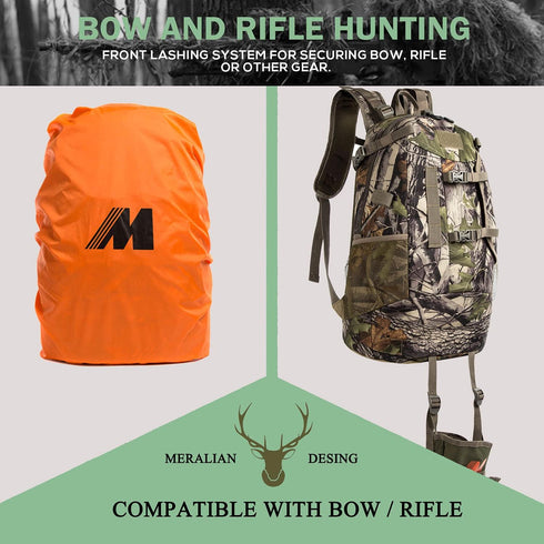 Hunting Backpack - Outdoor Daypack for Bow or Rifle with Rain Cover, Green