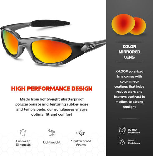 X LOOP Youth Polarized Sunglasses for Boys Kids Teens Age 8-16, Baseball Wrap Around UV400