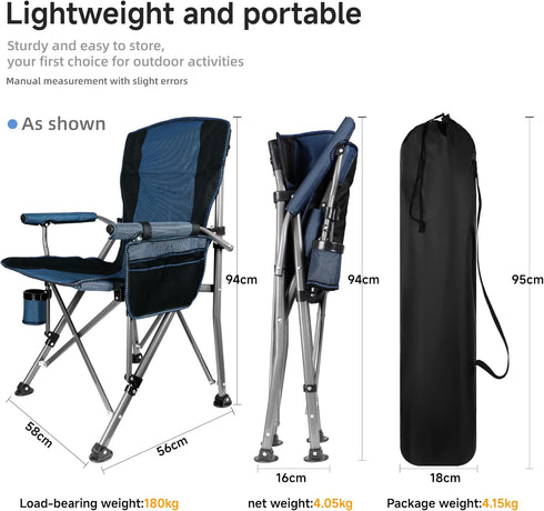 400 LBS, Folding Camping Chair with Cup Holder and Storage Bag, Heavy Duty Support Oversized Collapsible Portable