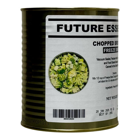 #2.5 25+ 2 oz Future Essentials Canned Chopped Freeze Dried Broccoli Size Can of Broccoli Bites with Year Shelf Life