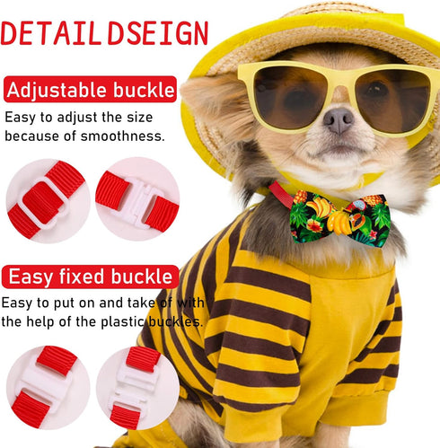 15pcs Summer Small Dog Collar with Bow Ties, Adjustable Hawaii Fruit Pattern Bow Ties for Dog Collar Accessories