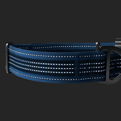 Extra Strong Aluminum Quick Release Nylon Dog Collar, 1.5 Inch Wide, Reflective Adjustable, Two-Color Stripe for Medium