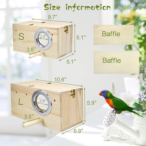 Parakeet Nesting Box, Natural Pine Bird Nest for Cockatiel, Lovebirds, Budgie, Conure Parrot with Detachable Wooden