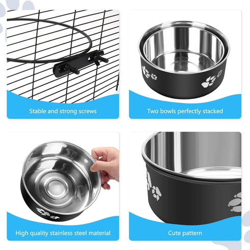 2 Pack Stainless Steel Hanging Water Bowl for Kennel Crate, No Spill Dog Bowls for Small Medium Dogs, Cats