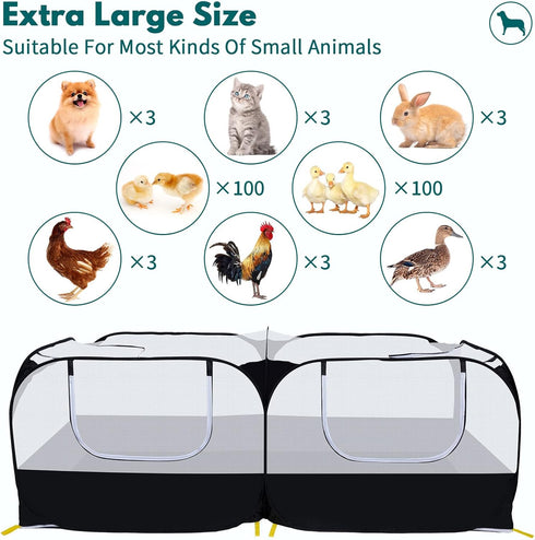 Small Animals Playpen,Pet Cage Tent Large Chicken Run Coop with Detachable Bottom Breathable Transparent Mesh Walls