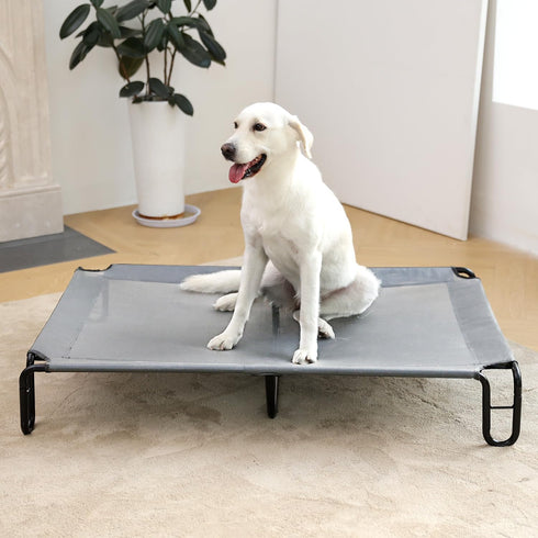 pettycare Elevated Outdoor Dog Bed, Waterproof Raised Bed for Large Dogs, Easy to Assemble, Grey