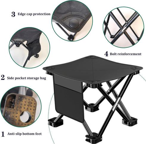 Cndiyald Portable Folding Chair with Side Pocket, Strong Steel Frame Oxford Fabric Stool for Outdoor Travel Fishing