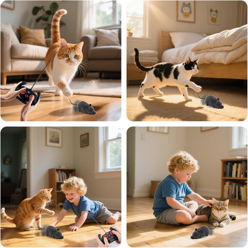Pixibond Remote Control Rat Mouse Cat Toy Realistic RC Fake Rat Mouse Toy Flocking Wireless Funny Chasing Electronic
